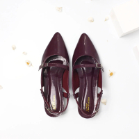 Sepatu Heels Glossy Wanita ADK Shoes OKANA dengan Gesper Kombinasi - Ukuran 37-41, Heels 3 cm, Maroo