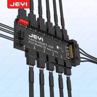 JEYI ARGB PWM 5 Way Fan Hub, Addressable 12V 4Pin PWM & 5V 3Pin ARGB 2-in-1 Hub, RGB Fan, RGB Strip