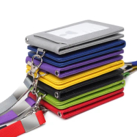 Unisex Solid Color Card Holder Neck Strap with Lanyard Badge Holder Staff Identification Card Bus ID Holders Credit Card Holder