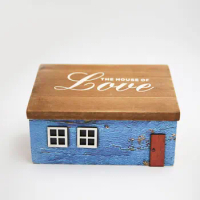 Nautical wooden box home decoration keys keeper ornaments handmade boxes retro house shape arts and crafts