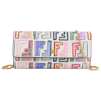 FENDI 塗鴉印花皮革WOC/斜背包/鍊包(白)