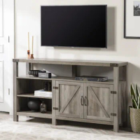 TV cabinet, modern farmhouse double barn door Highboy storage TV stand, suitable for TVs 65 inches, 58 inches and below, gray