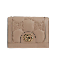 【GUCCI 古馳】GG Logo 縫線設計二折卡片小短夾(灰粉色)