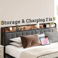 King Size Bed Frame, Storage Headboard with Charging Station, Platform Bed with Drawers, No Box Spring Needed, Easy Assembly