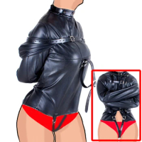 BDSM Lingerie Leather Straitjacket,SM Games Bondage Straight Jacket Harness,Long Armbinder,Sex Toys For Couples