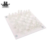Anti-broken Chess Set Craft Luxury Crystal Glass Acrylic Chess Board Elegant Glass Chess Pieces Board Game Family Chess Game Set