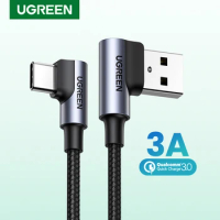 Ugreen Nylon USB C Cable 90 Degree Fast Charger USB Type C Cable for Xiaomi Mi 8 Samsung Galaxy S9 Plus Mobile Phone USB-C Cord