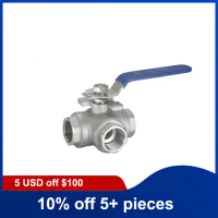 1/2 inch 304 Stainless Steel 3 Way Ball Valve 100 WOG T/L Type Female Thread Manual Ball Valve