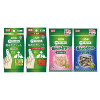 【LION 獅王】貓咪潔牙零食x4包+潔牙紙巾30枚x2包(貓咪零食 貓咪潔牙)