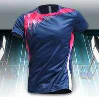 羽毛球服男夏季運動t恤冰絲短袖網球速乾衣裝備乒乓球服女款球衣-深藍球衣【冰絲 速干 透氣】新款 S-款式2