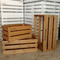 超市堆頭水果木箱收納儲物木筐實木小箱子長方形木框復古裝飾擺設