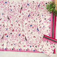 Kain Batik Tulis Full Motif Encim Bunga Kecil Khas Trusmi Cirebon Warna Dasar Putih pink Bahan Katun
