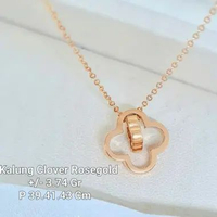 Kalung set liontin van cleef Italy import emas rosegold 750 kadar 18K 3,74gr-39-41-43cm