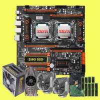 HUANANZHI X99 Dual CPU Motherboard 256G M.2 SSD 2*2620 V3 CPU Coolers 64G RAM GTX750TI Video Card 80Plus Gold 650W PSU 1TB HDD