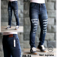 Celana Jeans Sobek Pria Panjang Original Premium Cowok Dewasa Keren Terbaru Korean style Kekinian Ba