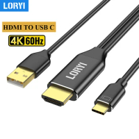 LORYI 6.6Ft HDMI TO Type C Adaptor Cable 4K/60Hz Touchable Portable Monitor HDMI to USB-C Cord For MacBook Pro Nreal air iMacXPS