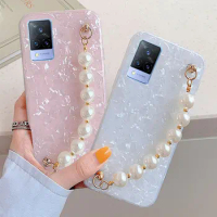 Luxury Pearl Bracelet Wrist Chian Case For Vivo V21 Shockproof Cover For Vivo V21 Phone Cases V21 4G 5G V20SE