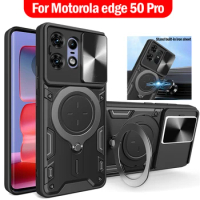 For Motorola Edge 50 Pro Case Slide Camera Ring Holder Cover for Motorola Moto Edge 50 Pro Capa Shockproof Stand Armor Funda