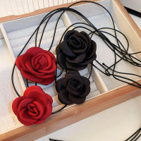 Choker Bunga Mawar Kalung Korea - Hitam Putih Yoioi Style Lembut Sexy Vintage Wanita | COD