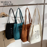 Mara's Dream Kawaii Bag Japanese Corduroy Embroidery Bear Shoulder Bag Women Cross Body Bag Animal Shopping Storage Bag Handbags