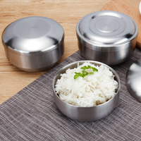 304韓式不銹鋼雙層帶蓋米飯碗湯碗蒸飯碗防燙兒童小碗韓國料理