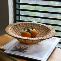 圓形果盤客廳家用 仿藤編創意零食筐桌面收納盤瀝水籃