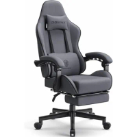 Ergonomic Computer Chair With Footrest 290LBS Massage Game Chair Cloth With Headrest Dark Grey Office Furniture