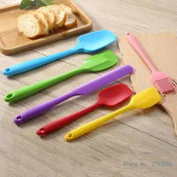 6 Pcs Household Baking Silicone Cream Spatula Cream Cake Kitchen Baking Color Scraper with Long Handle for Cooking