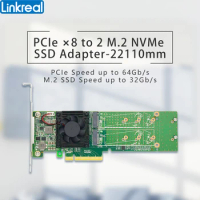 PCIe 3.0 X 8 to 2 Port M.2 NVMe SSD Adapter Card Support 22110mm M.2 SSD with Low Profile-LRNV9547LP-2I