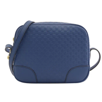 【GUCCI 古馳】Guccissima GG 經典雙G緹花皮革壓紋方包斜背包(藍)
