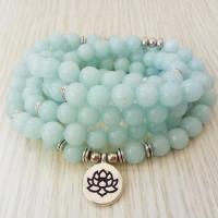 108 Mala Beads Bracelet Lotus Flower Bracelets Yoga Mala Bule Bracelet Gift For Men And Women Laps Bracelets Prayer Beads
