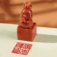 Chinese Shoushan Stone Custom Personalized Stamp With My Name Cute Rabbit Red 2.5cm Square Seal Name Stamp Gifts