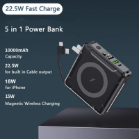 10000mAh Magnetic Wireless Charger Power Bank with Cable Plug 22.5W Fast Charging for iPhone 15 Samsung Huawei Xiaomi Powerbank