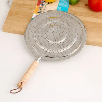 Metal 21cm Cook Ring Wooden Handle Household Supply Kitchen Utensils Heat Diffuser Stove Pan For Gas/Electric/Induction Cooker