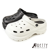 【Pretty】女鞋 厚底洞洞鞋 布希鞋 穆勒鞋 涼拖鞋 雨鞋 鞋釦 防水 輕量(白色、黑色)
