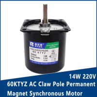 14W 220V 60KTYZ AC Claw Pole Permanent Magnet Synchronous Motor Center Out Shaft 7MM With Hole Can CW CCW Motor