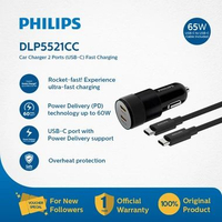 Philips DLP5521 Car Charger USB-C 2 Port 60W Power Delivery Fast Charging Car Charger + USB C-C