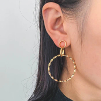 10pcs Cricle Ear Posts 36mm, 18K Gold Plated Brass Geometric Earring, Round Loop Stud Earrings (GB-598)