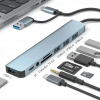Penyesuai Laptop untuk MacBook Pro M2 M3 Splitter Type C ke HDMI-compatible USB 3.0 Type C HUB Dock 