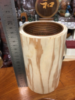 日本回流一木挖實木銅膽花器，原木色，高度約18cm，直徑約1