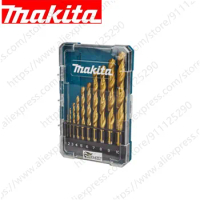 Makita Drill Bit Set 10PCS Straight Shank Wood Metal Titanium Plated HSS-TiN Twist Drill Bits Power Tools Accessories D-72849