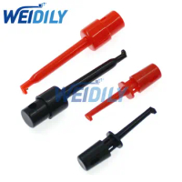 10PCS 4.3cm 5.8cm Multimeter Lead Wire Kit Test Hook Clip Grabbers Test Probe SMT/ SMD IC D20 Cable Welding Red Black Colour