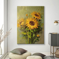 向日葵抽象厚肌理畫手繪油畫現代簡約客廳裝飾畫玄關走廊過道掛畫