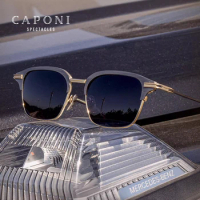 CAPONI New Photochromic Men's Sun Glasses Polarized Pure Titanium Acetate Outdoor Shades UV400 Original Brand Sunglasses BS1142