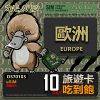 【鴨嘴獸 旅遊網卡】歐洲eSIM 旅遊卡 10日吃到飽 歐洲上網卡(歐洲地區 免插卡 eSIM卡)
