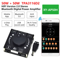 GREATZT 2*50W Bluetooth 5.0 Speaker Class D Audio Power Amplifier 30W~200W HiFi Stereo Mini USB Music Sound Card App Digital AMP