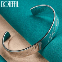 DOTEFFIL 925 Sterling Silver Letter Love Bangle Bracelet For Women Man Wedding Engagement Party Jewelry