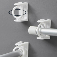 2pcs Bathroom Telescopic Rod Hanger Corner Pole Ring Self Adhesive Rotatable Curtain Rod Bracket Shower Curtain Rod Holder Ring