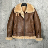 Original Ecological Fur Integrated Men's Sheepskin Leather Jacket B3 Flight Suit Thickened Winter Fur Coat Motorcycle Jacket