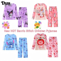 New arrival Sanrio Stitch children's pajamas, cartoon design, long-sleeved pants, suitable for sprin